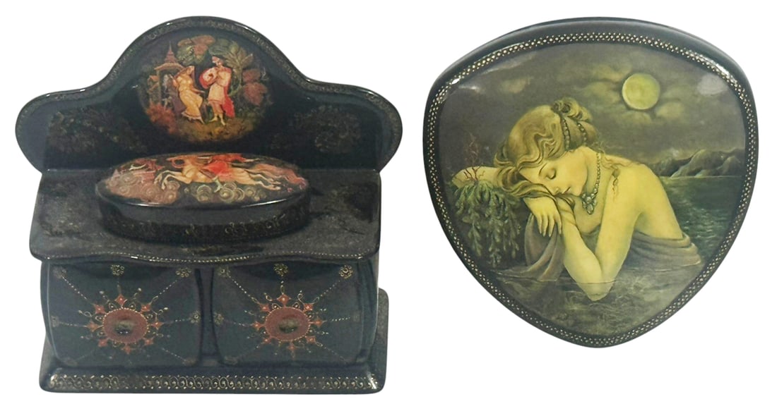 2pc Russian Lacquer Jewelry Box & Palekh Style Box (1 of 12)