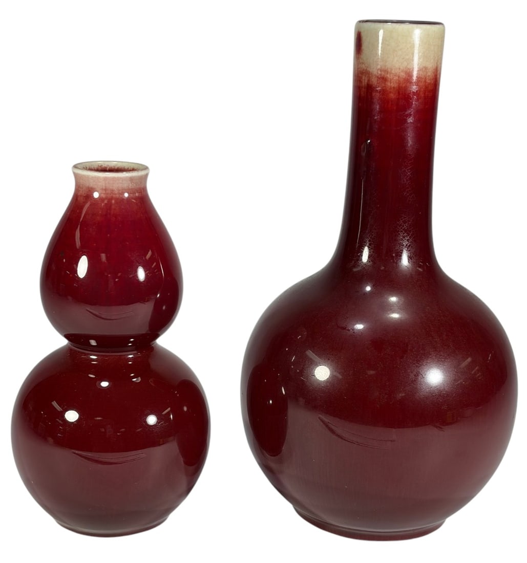 Chinese Flambe Oxblood Glazed Porcelain Vases 2pcs (1 of 6)