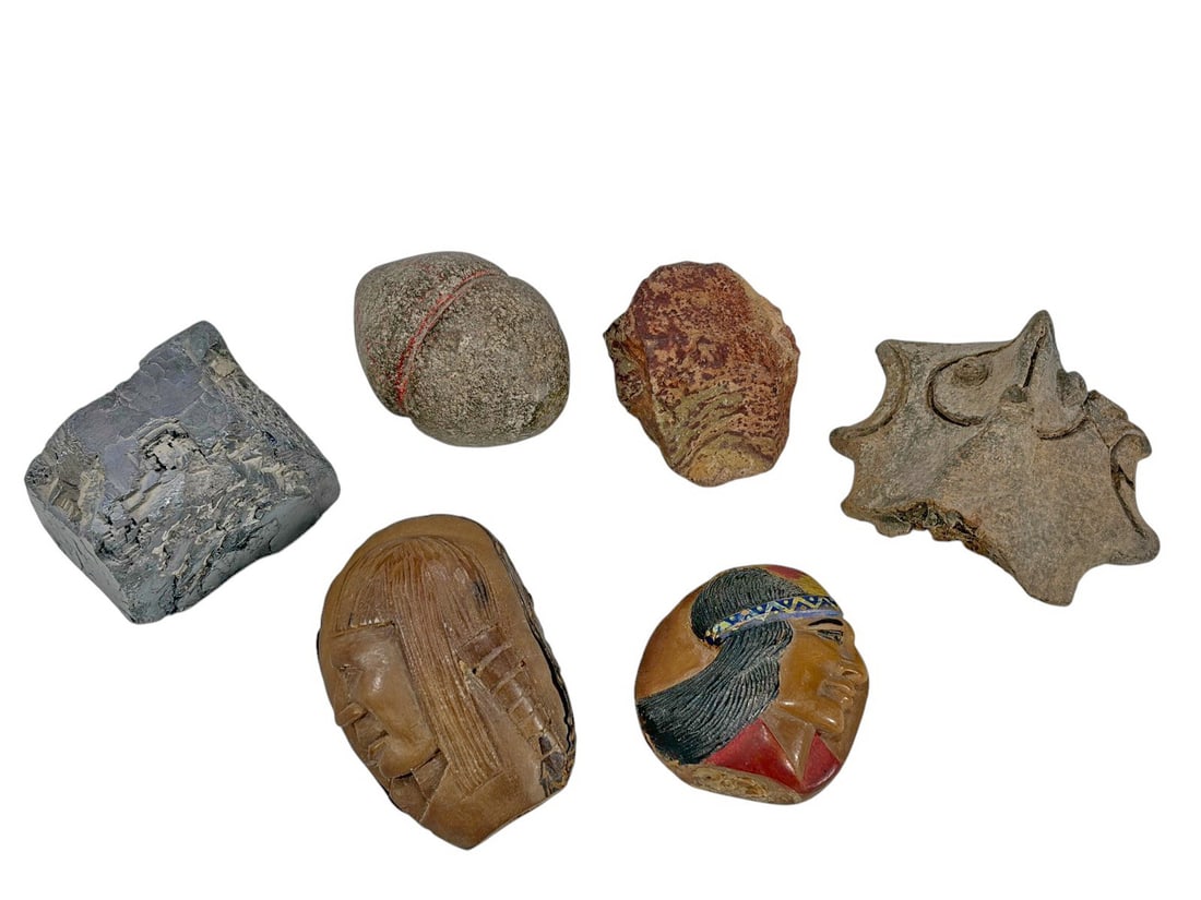 Pre-Columbian Style Wood & Stone Objects 6pc LOT (1 of 5)