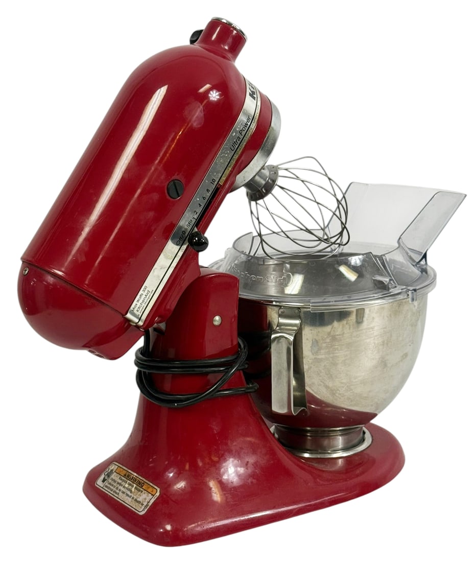 KitchenAid Ultra Power Red Stand Mixer KSMS90ER: KitchenAid, Ultra Power red tilt head stand mixer model KSMS90ER with stainless steel mixing bowl and clear pouring shield. Includes wire whisk attachment and original KitchenAid branded bowl. Classic