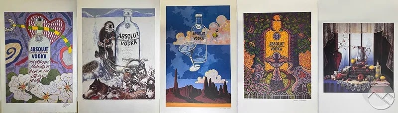 Absolut Statehood Limited Edition Lithographs 5pcs: Set of five limited edition color lithographs from the Absolut Statehood: 51 Painters - Visions of Their Home States series (1992). Artists represented include Kenny Scharf – “Absolut California,&