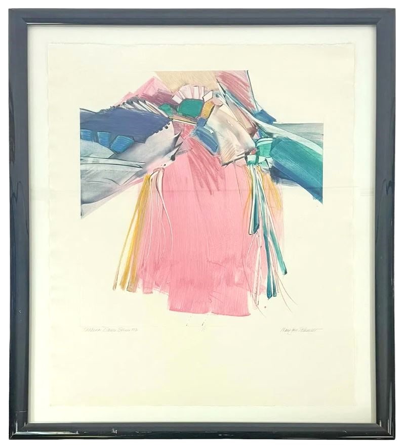 Mary Jane Schmidt Abstract Dance Series Lithograph: Mary Jane Schmidt (American, born 1941) abstract composition monotype print on paper titled 'Dance Series 103'. Hand signed to the lower right in pencil. Numbered 1/1 to the lower center margin. Title