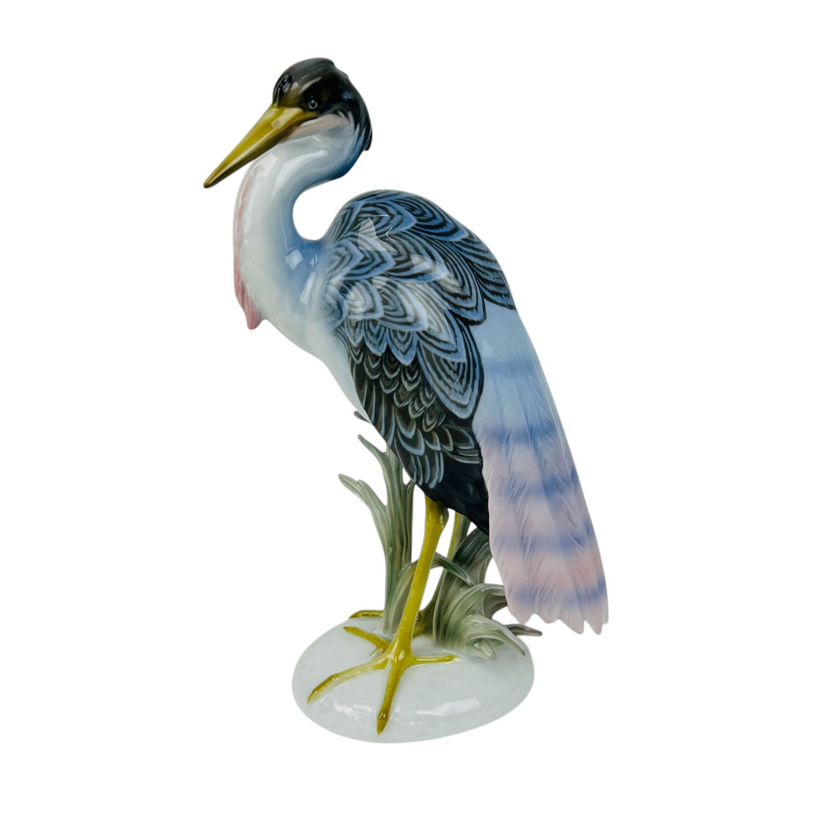 Rosenthal Heron #5282 Max Fritz Porcelain Figurine: Rosenthal Germany hand painted porcelain figurine titled Heron (also referenced as Crane), model number 5282, designed by sculptor Max Hermann Fritz (German, 1873-1948). Features this coastal bird wit