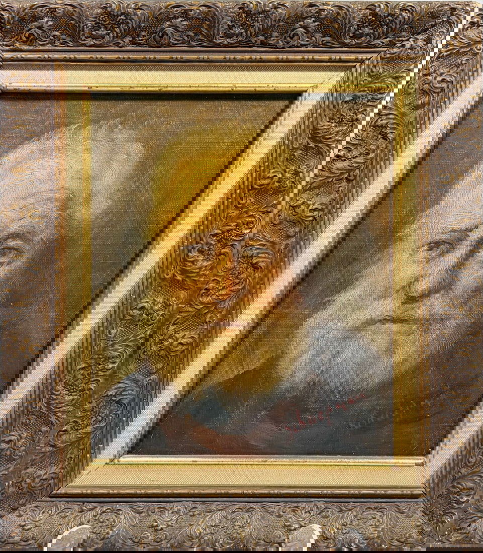 Vintage Bearded Man Portrait Oil on Canvas SIGNED: Vintage bearded man oil on canvas portrait, bust of elderly figure with white hair and full beard, rendered in warm earthy tones with detailed brushwork, signed to the lower right, presented in ornate