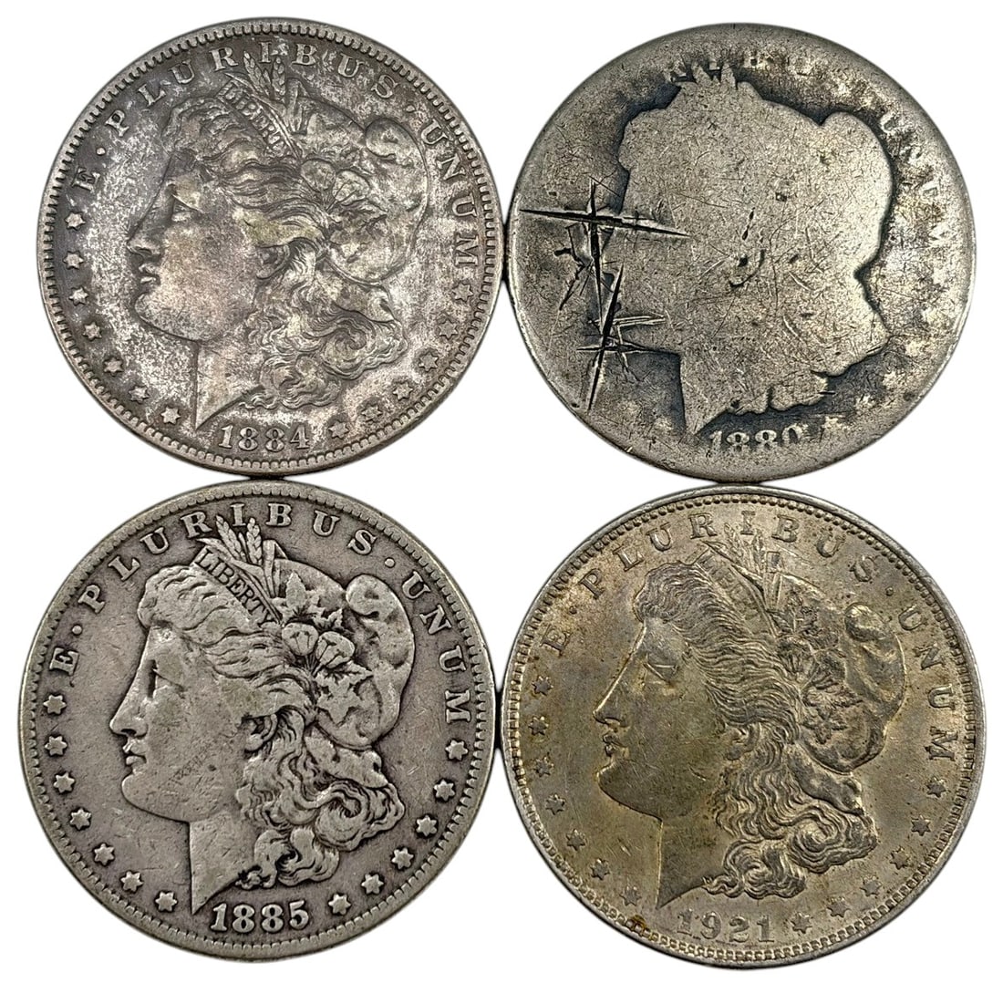 1880/84/85/1921 Morgan Silver Dollar Coins 4pc LOT (1 of 2)