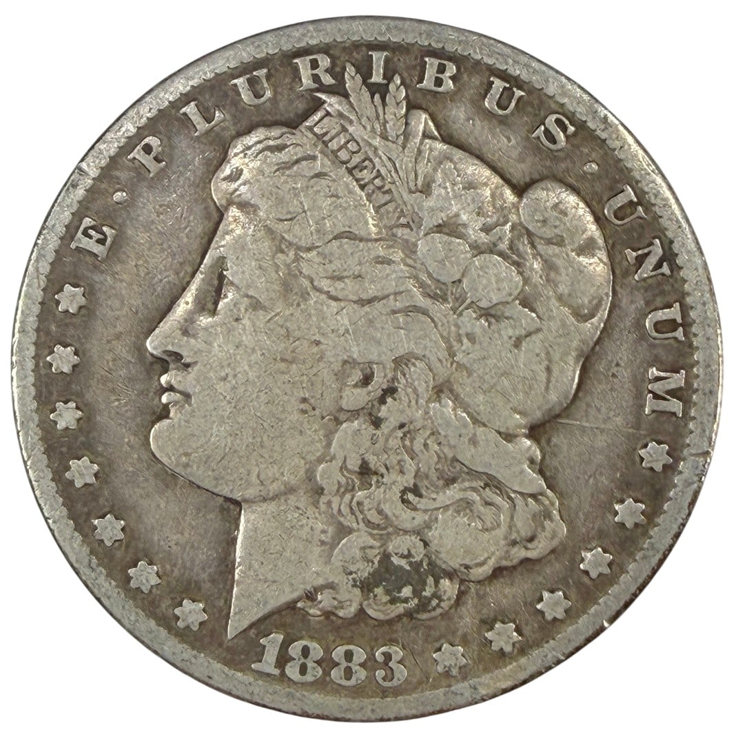 1883 CC Morgan Silver Dollar Coin Carson City: United States Mint, Morgan silver dollar dated 1883 CC, approximately 1.5 inches diameter, 26.1 grams, circulated, 90 percent silver, desirable Carson City issue. Condition: Good overall condition hav