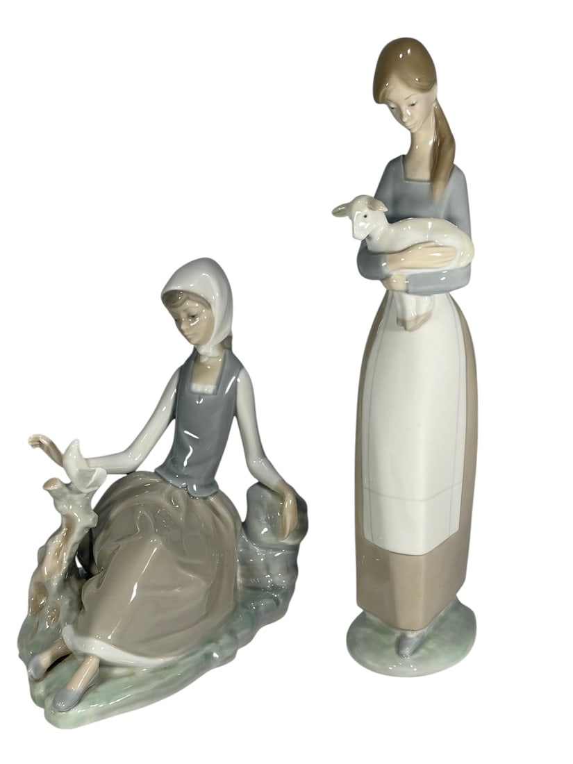 Lladro Shepherdess w/ Dove & Girl w/ Lamb 2pc LOT (1 of 5)