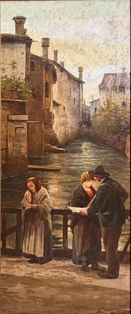 Signed V. Campiniz Group Oil Painting on Canvas (1 of 6)