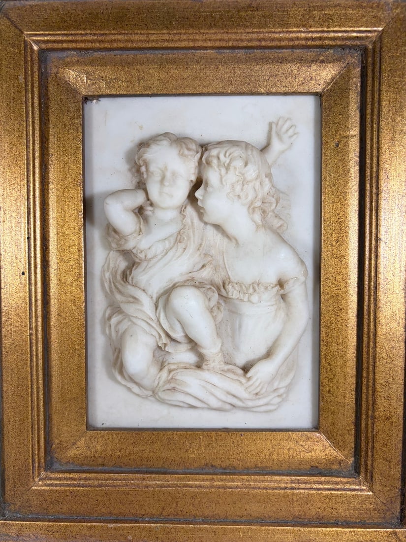 Framed Cherub Relief Plaque Composition Material - 2
