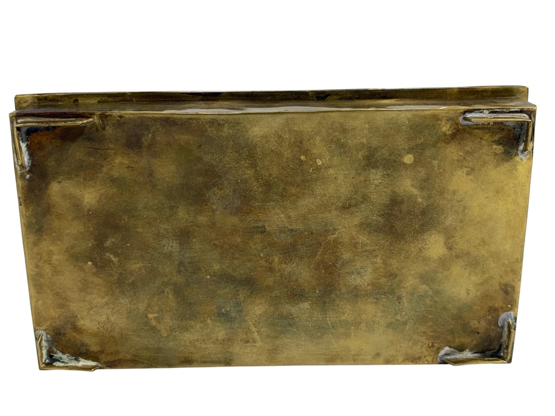 Mexican Native Rectangular Stone Inlaid Brass Box - 5