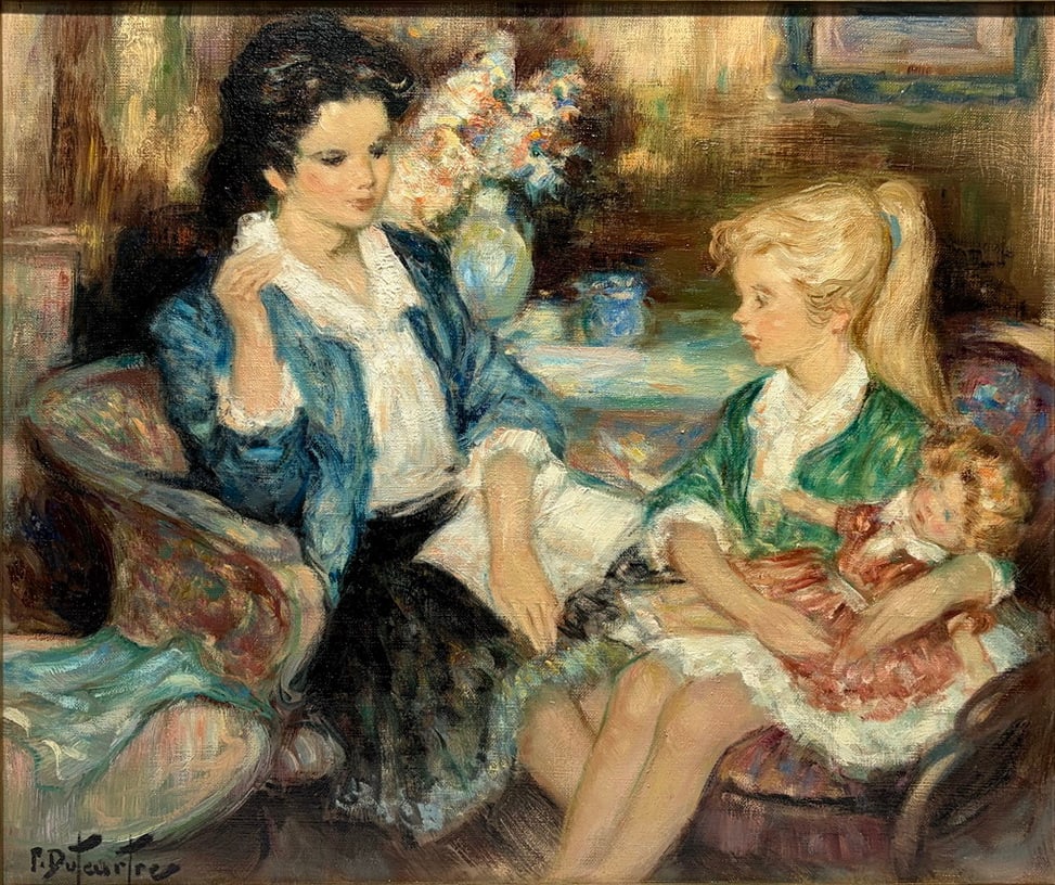 P. Duteurtre Mother & Child Oil Painting on Canvas (1 of 5)