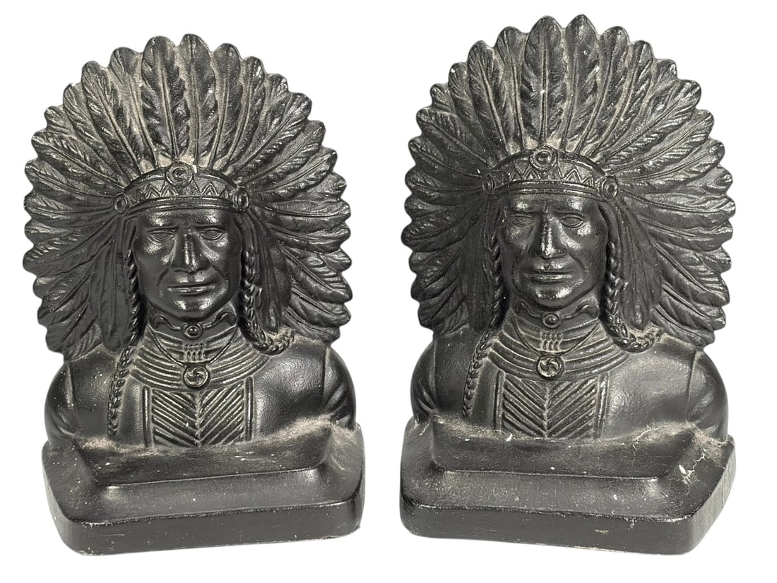 Pair of Vintage Native American Spelter Bookends (1 of 5)