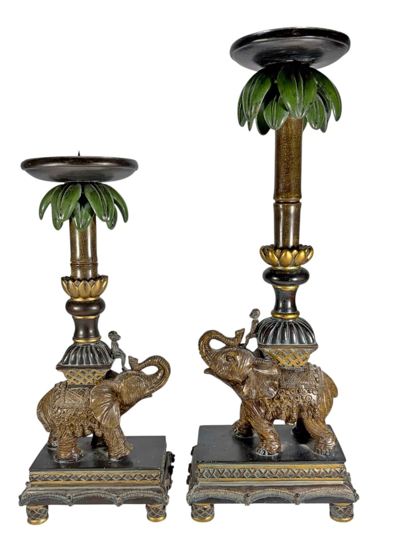 Maitland Smith Style Resin Elephant Candlestick 2p (1 of 7)