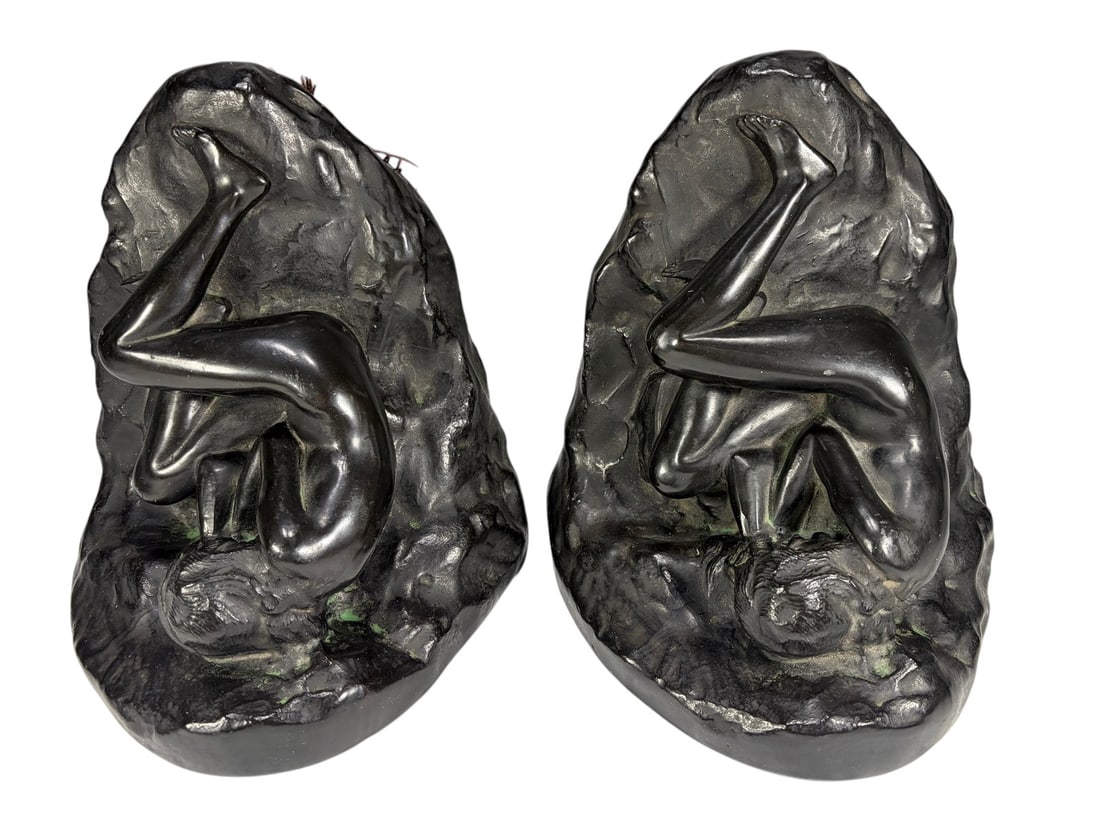 VTG Sleeping Nude Female Spelter Bookends 2pcs (1 of 6)