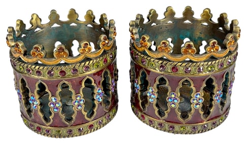Jay Strongwater Enamel Candle Holders 2pc LOT