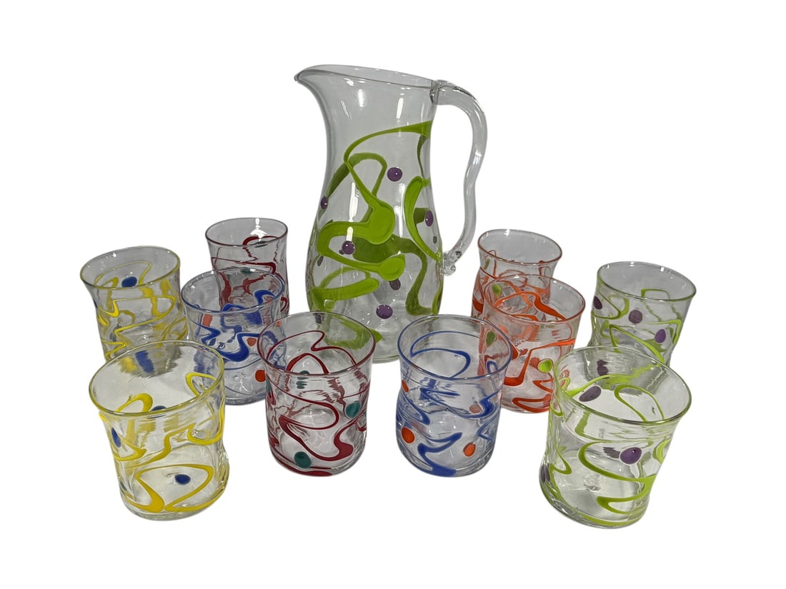 Pean Doubulyu; Pitcher & Tumblers Glass 9pc LOT (1 of 6)