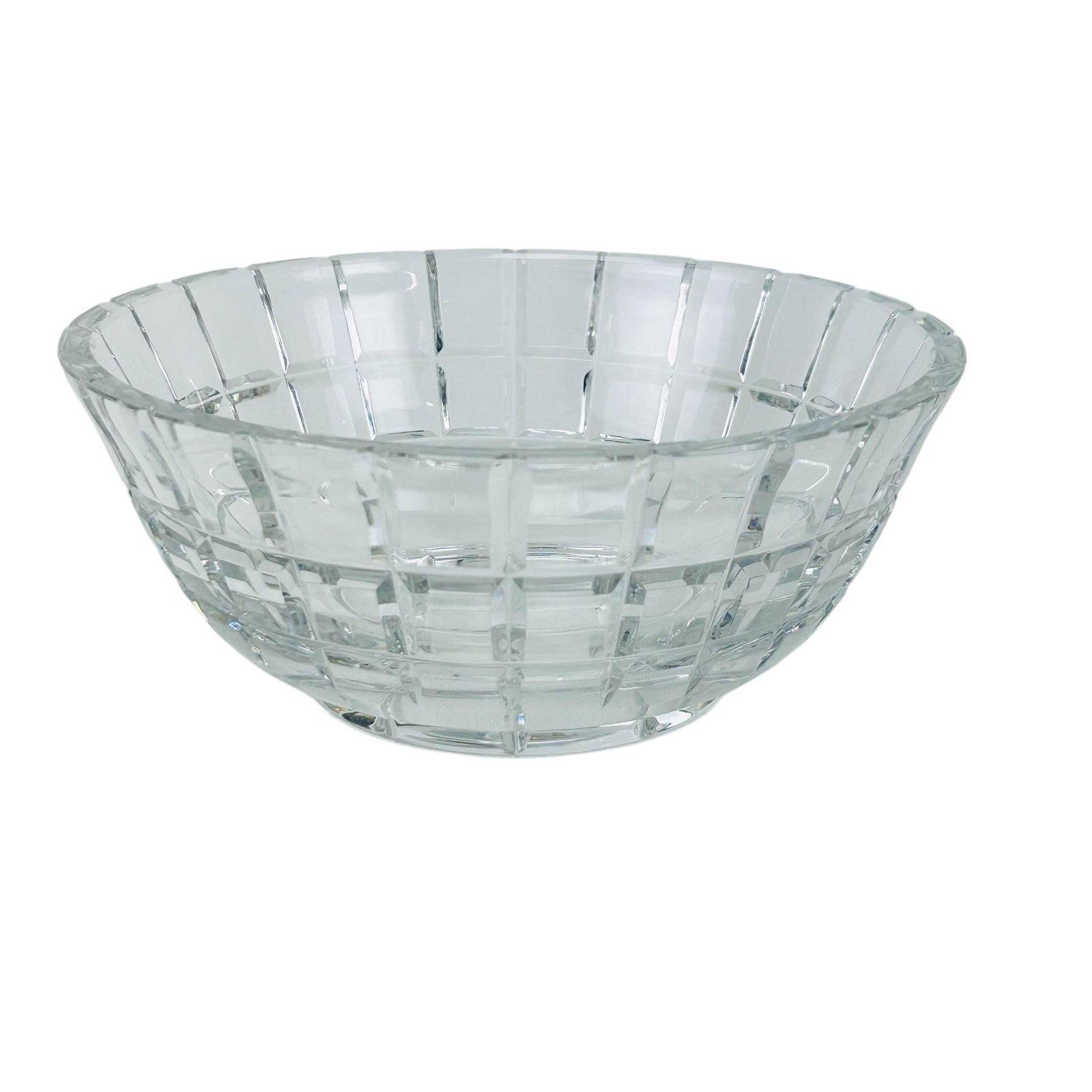 Cartier Cut Crystal CTC3 Round Serving Bowl SIGNED: Cartier French clear cut crystal art glass mixing bowl in the CTC3 pattern which is now retired / discontinued. featuring a clear cut design with grid motif and circular foot. The form showcases facet