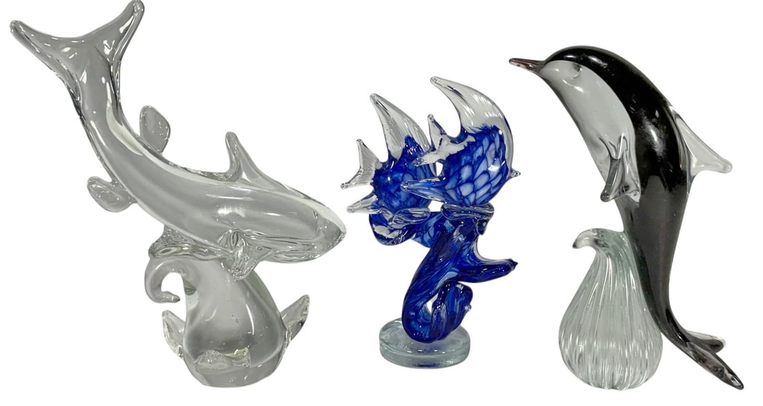 Italian Murano Style Art Glass Marine Fig 3pc LOT (1 of 7)