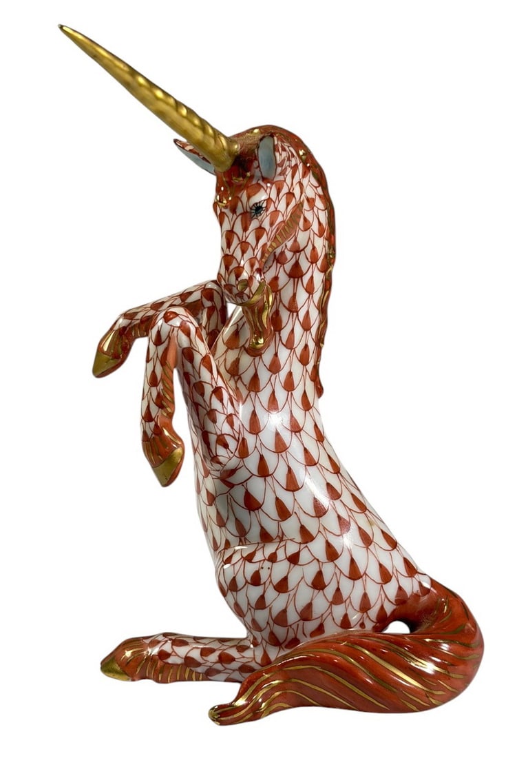Herend Hungary Rust Fishnet Unicorn Porcelain Fig (1 of 5)