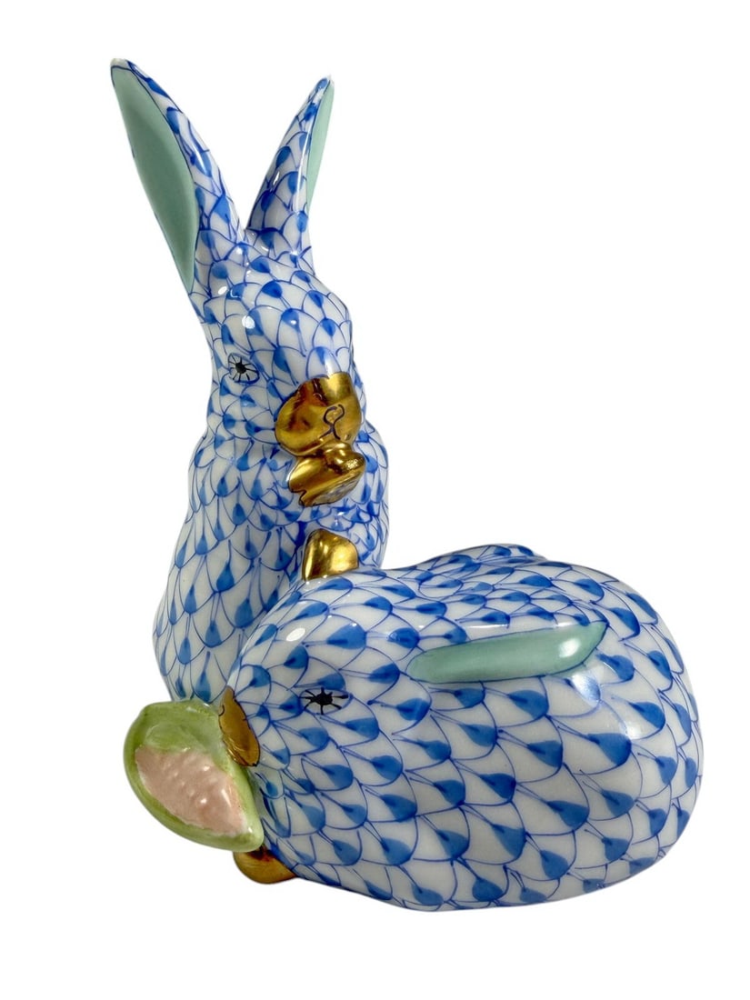 Herend Hungary Blue Fishnet Rabbits Figurine 5326 (1 of 5)