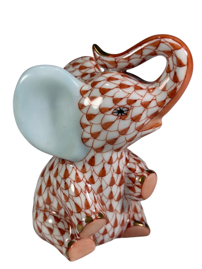 Herend Hungary Fishnet Baby Elephant Porcelain Fig (1 of 4)