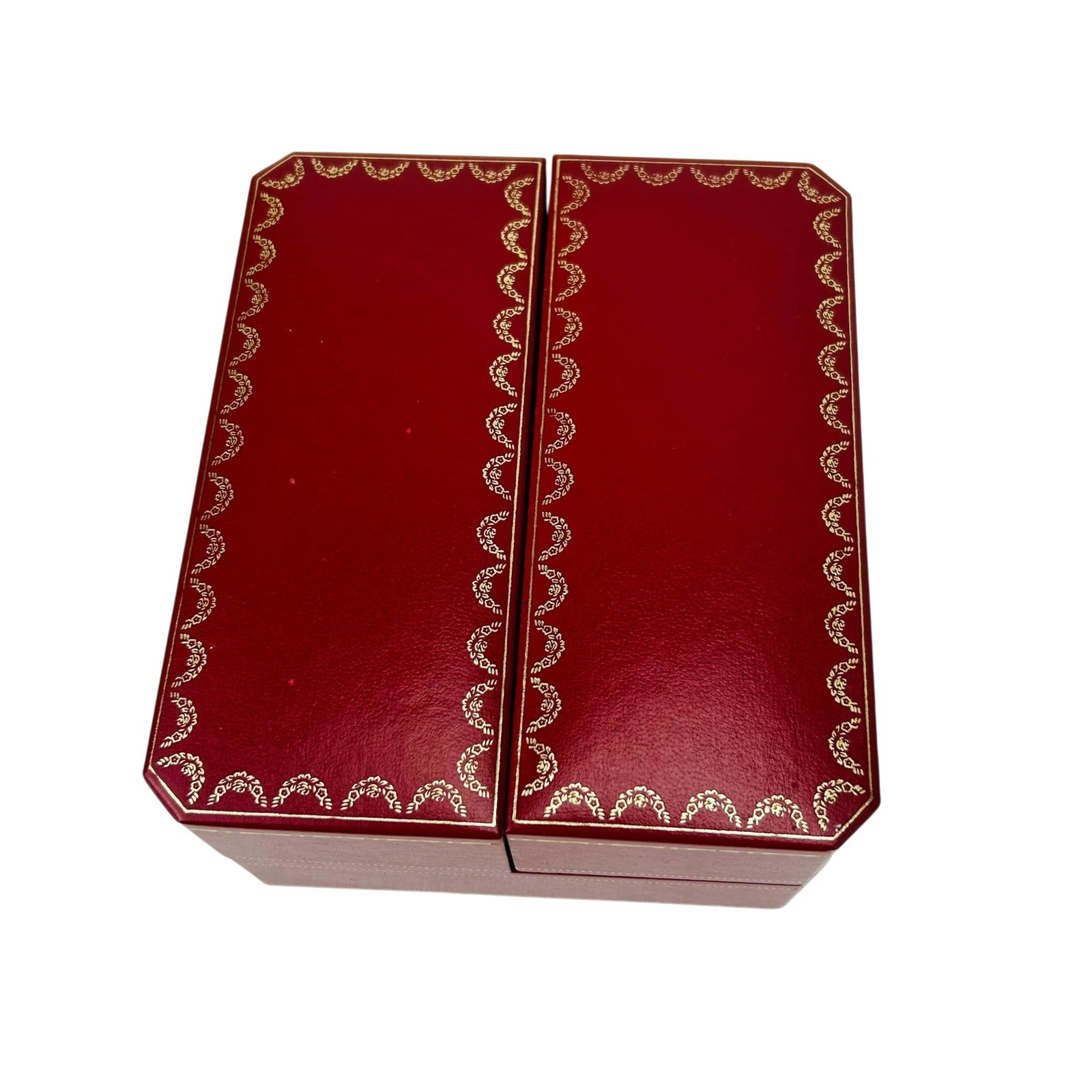 Cartier Pasha Watch Presentation Box and Papers: Cartier Pasha watch presentation box with red leather exterior and gilt decorative borders. Interior fitted with white satin and velvet lining and removable watch cushion. Includes Cartier Paris Montr