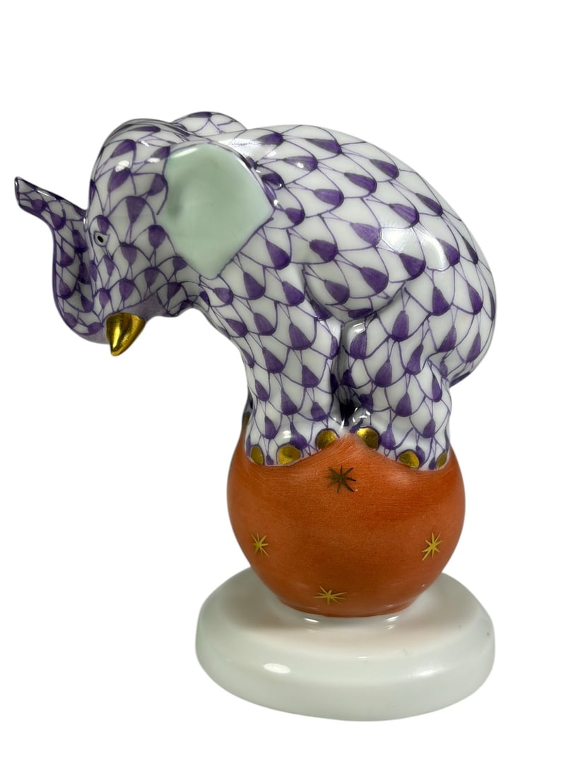 Herend Elephant Porcelain Violet Fishnet on Ball (1 of 4)