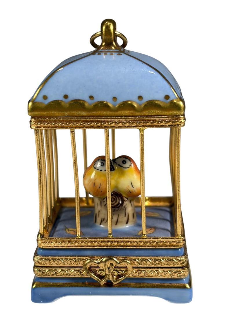 Limoges Porcelain Love Birds Cage Trinket Box (1 of 5)