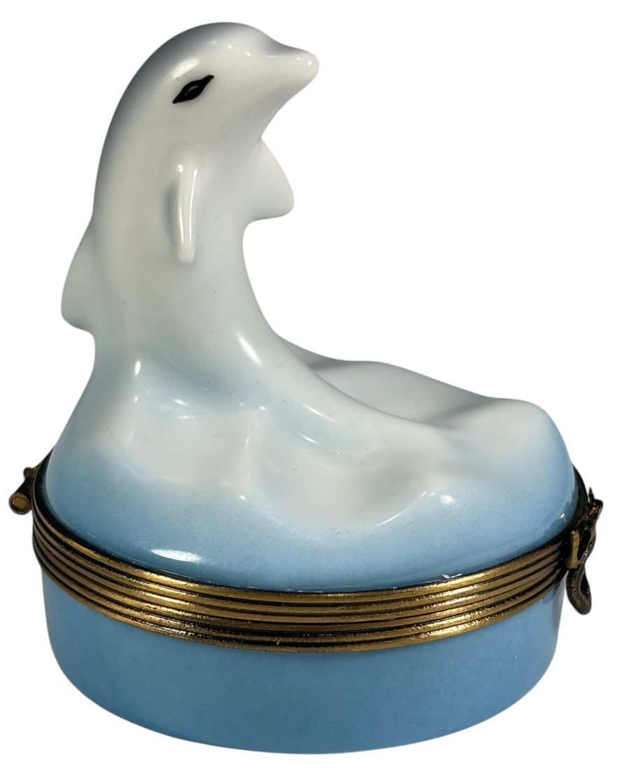 Castel Limoges Peint Main Dolphin Trinket Box (1 of 4)