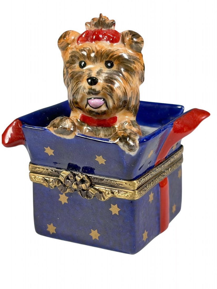 Limoges France Porcelain Yorkie Dog Trinket Box (1 of 6)