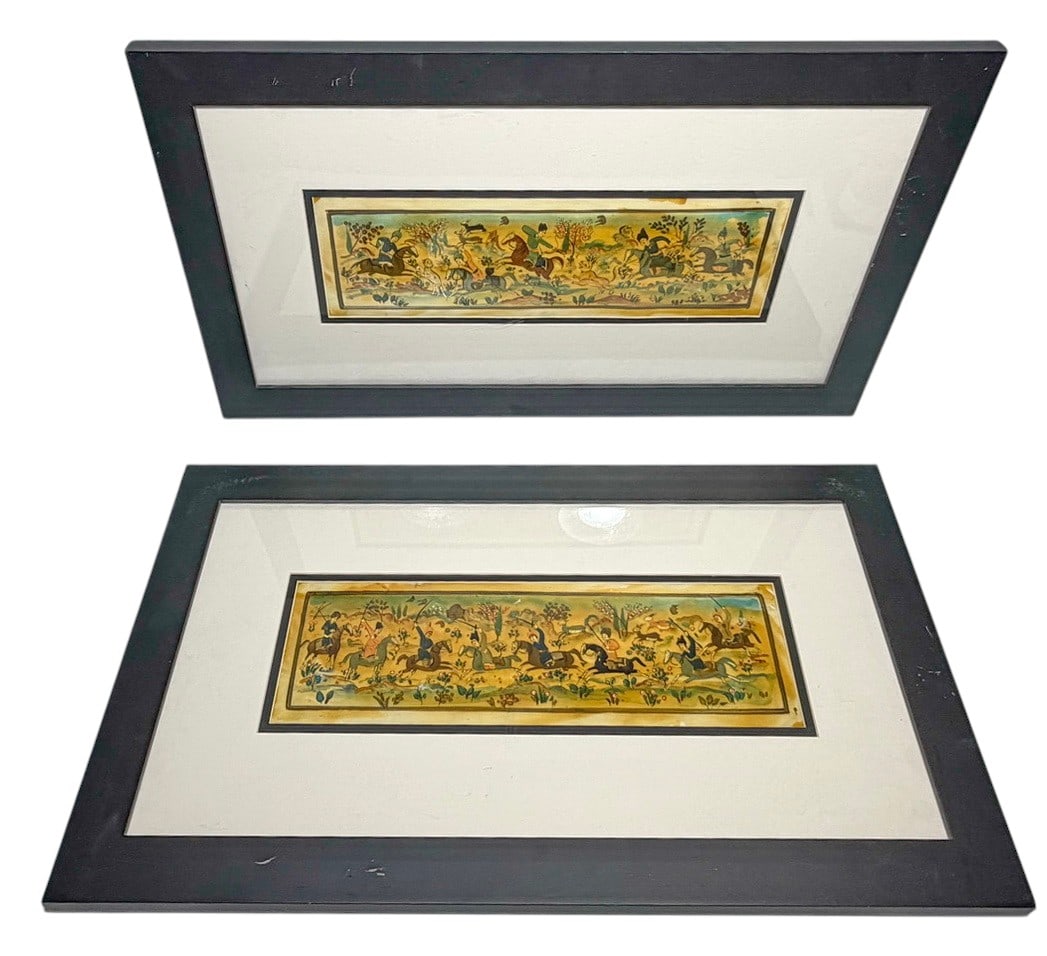 Pair Persian Style Hunting Scene Cel Paintings (1 of 7)