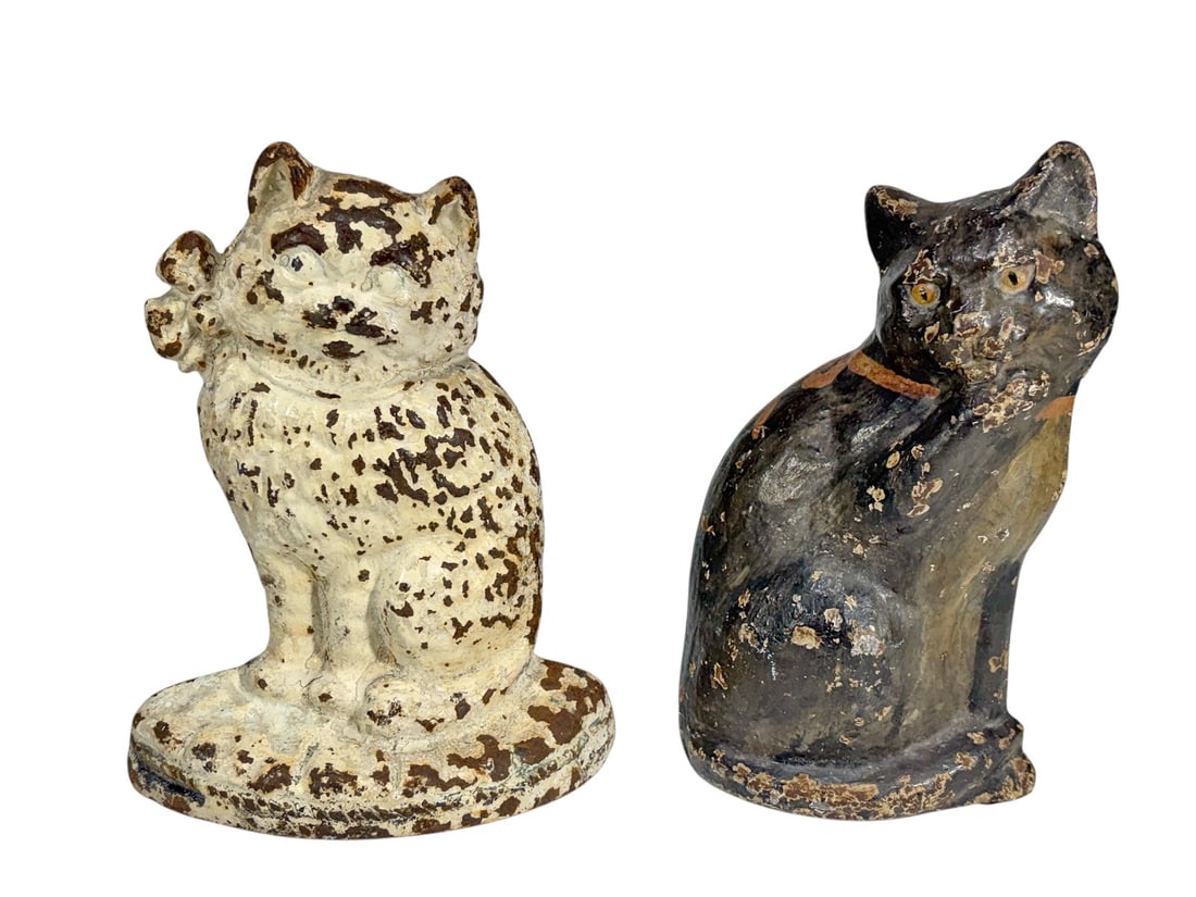 Hubley Cast Iron Figural Cat Doorstops 2pc LOT (1 of 5)