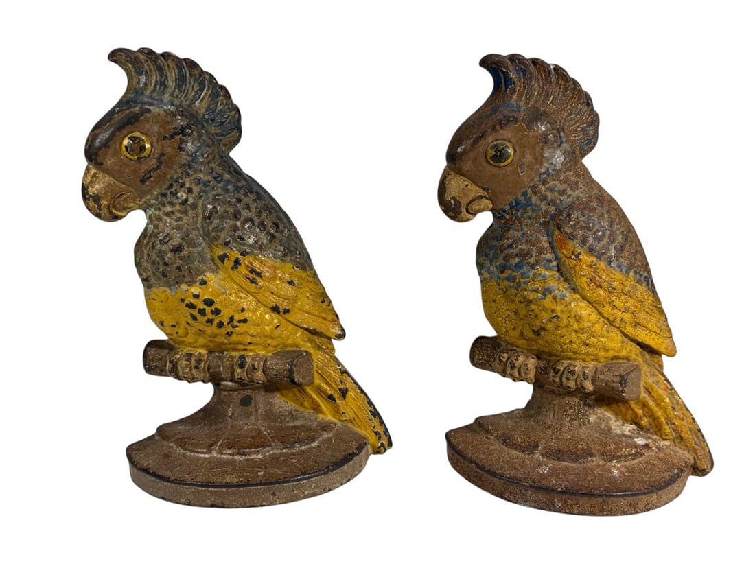 Cast Iron Figural Parrot Doorstops 2pc LOT (1 of 4)