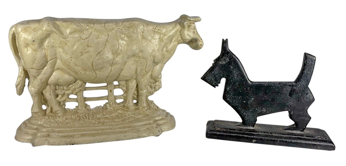 Cast Iron Figural Cow & Dog Doorstops 2pc LOT (1 of 4)