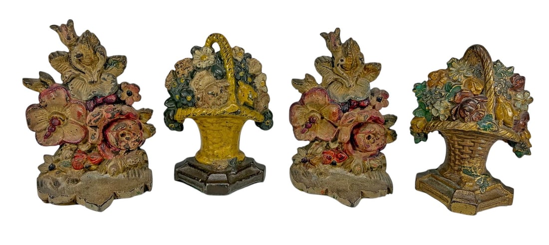 Cast Iron Floral Figural Doorstops 4pc LOT (1 of 4)