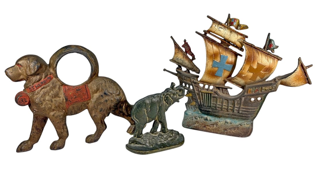 Cast Iron Animals Doorstops & Figural Dog 3pc LOT (1 of 5)