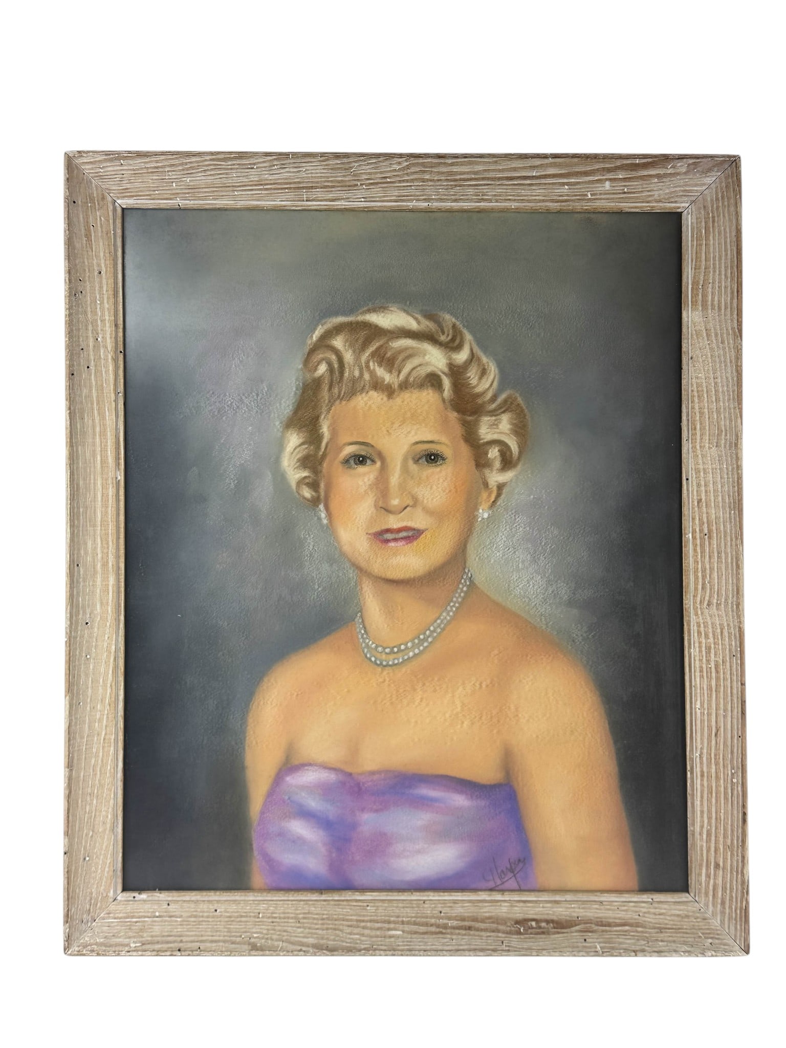 Elegant Lady in Purple Gown Pastel Portrait SIGNED (1 of 5)