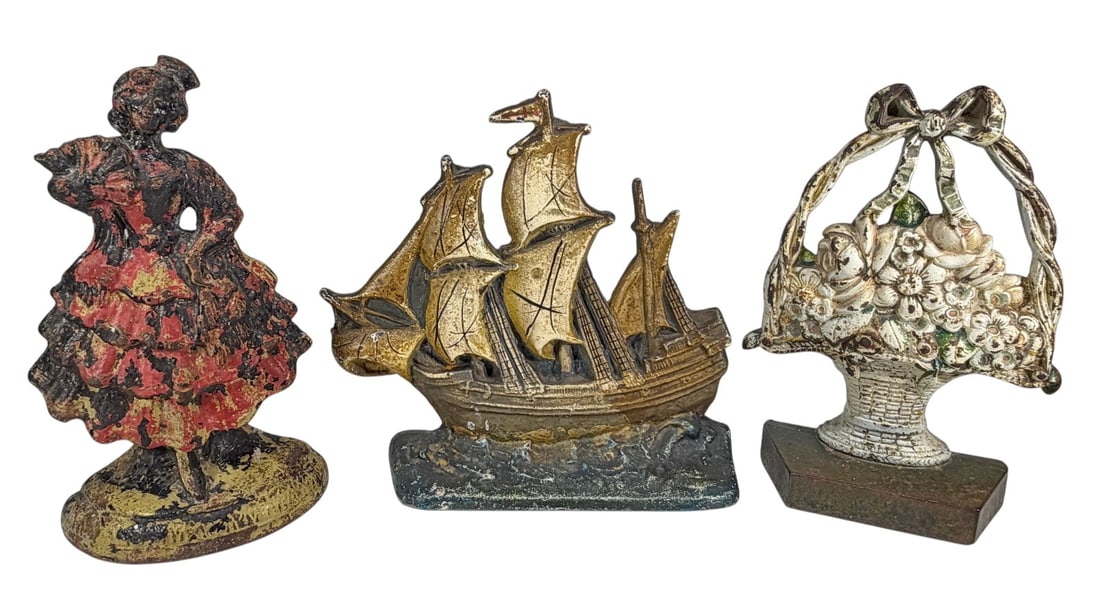 Cast Iron Ballerina, Ship & Floral Doorstops 3pcs (1 of 7)