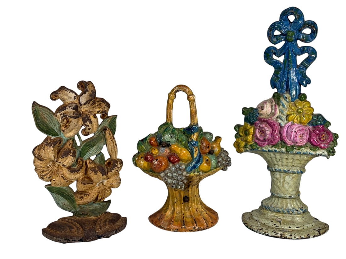 Cast Iron Floral Figural Doorstops 3pc LOT (1 of 5)