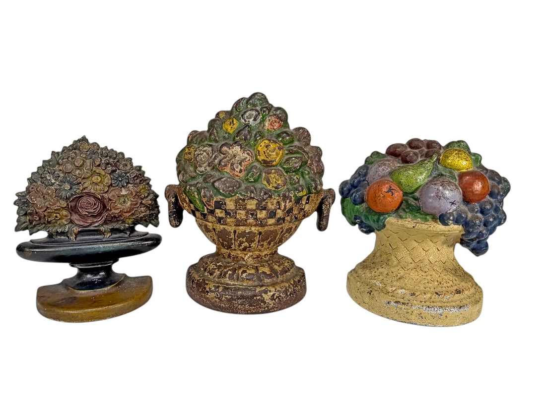Cast Iron Figural Floral Basket Doorstops 3pc LOT (1 of 4)