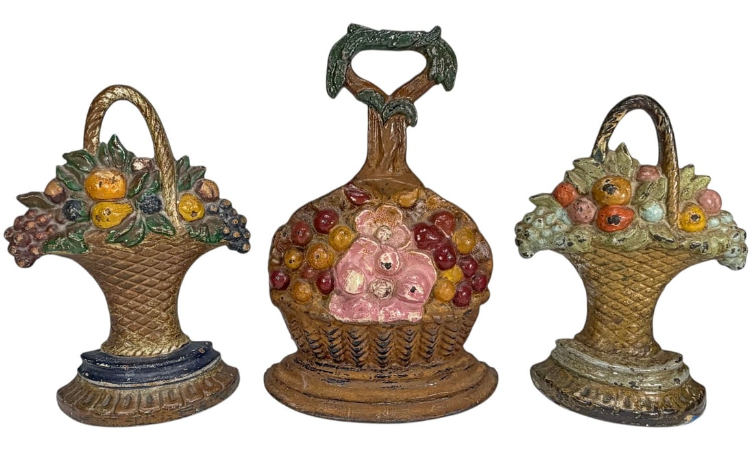 Cast Iron Figural Fruit Basket Doorstops 3pc LOT (1 of 4)