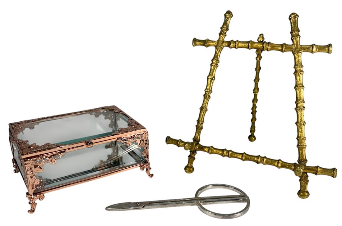 Christofle Scissors, Bronze Easel & Glass Box 3pcs (1 of 5)