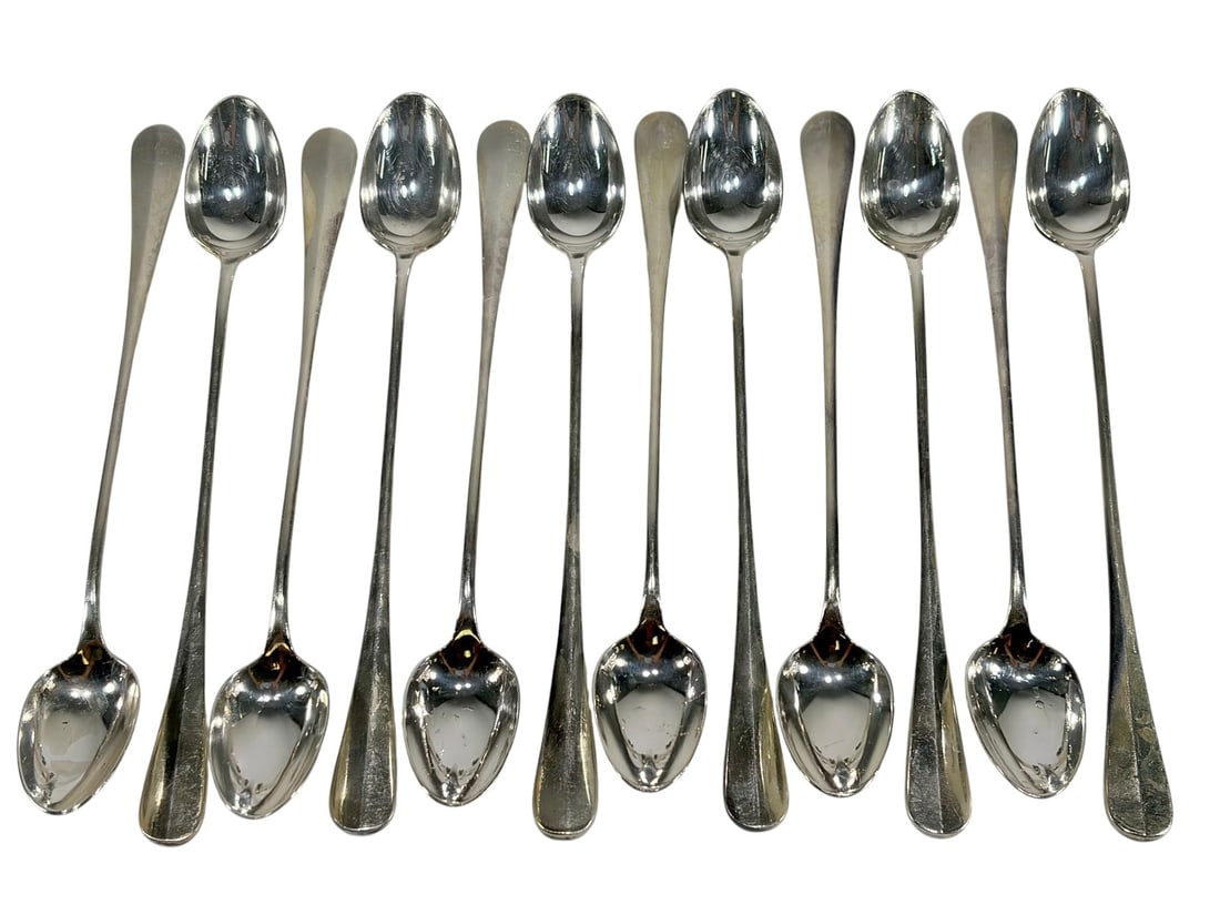 Christofle Silver Plate Serving Spoons 12pc LOT: Set of twelve Christofle silver plate spoons, each bearing Christofle hallmarks. Classic elegant form with shaped handles, suitable for table service. Each spoon measures approximately 8.5 inches
