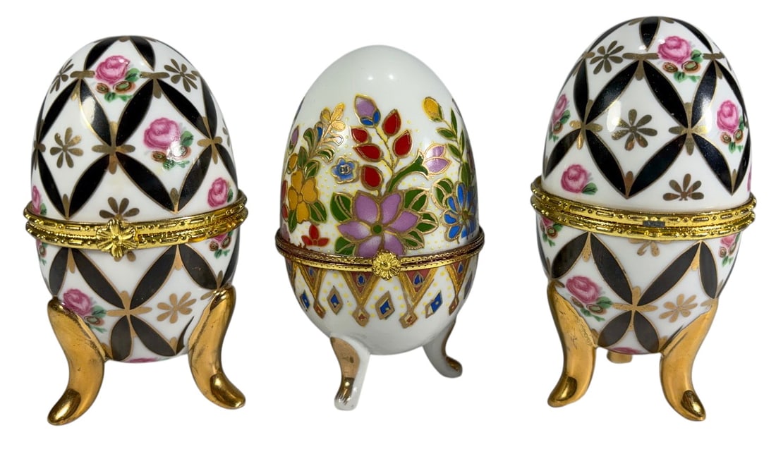 Porcelain Hinged Egg Form Trinket Boxes 3pc LOT (1 of 4)