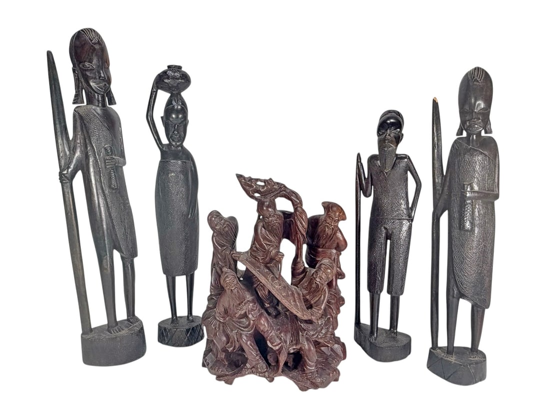 Assorted Tribal & Figural Carved Sculptures 5pcs (1 of 6)