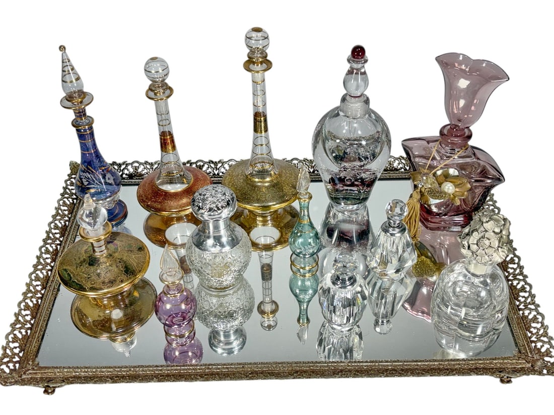 Assorted Perfume Bottles & Mirrored Tray 13pc LOT (1 of 5)