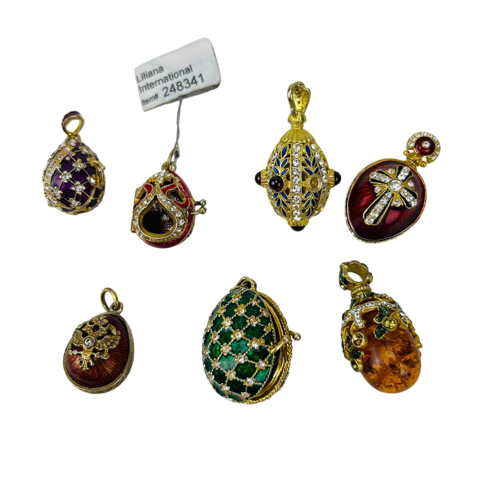 Faberge Style Enameled Bejeweled Egg Pendants 7pc (1 of 16)