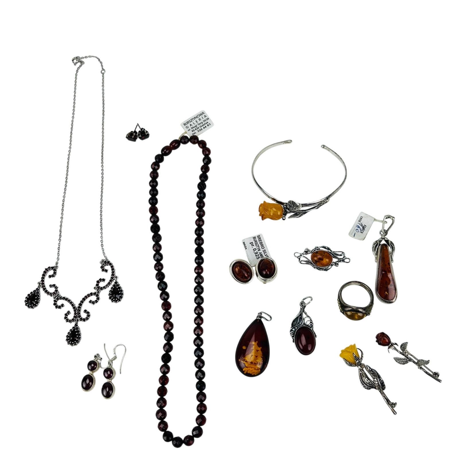 Sterling Amber & Garnet Pin Ring Necklace 13pc LOT (1 of 8)