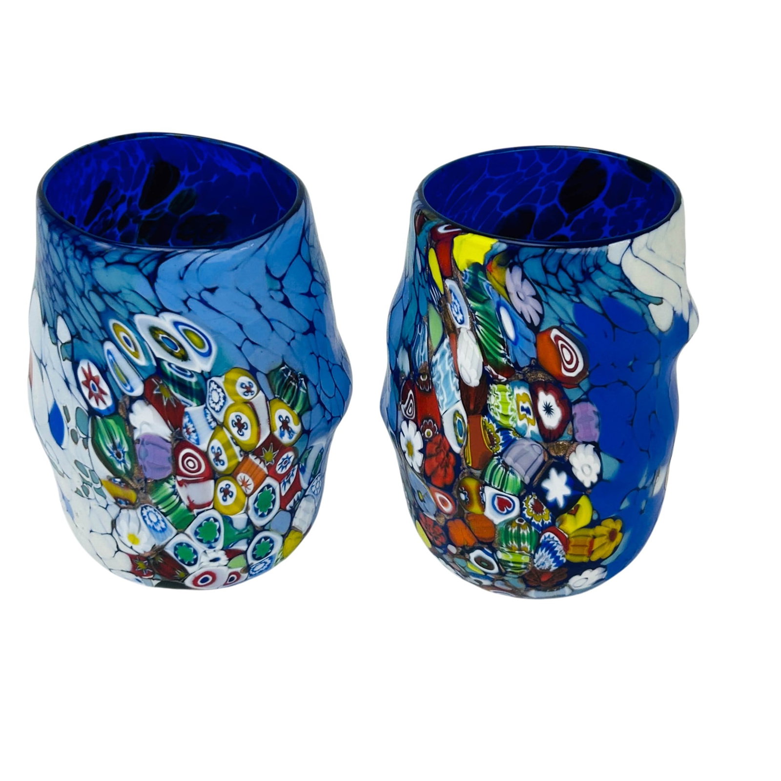 Pair Murano Millefiori Art Glass Tumblers Signed (1 of 3)