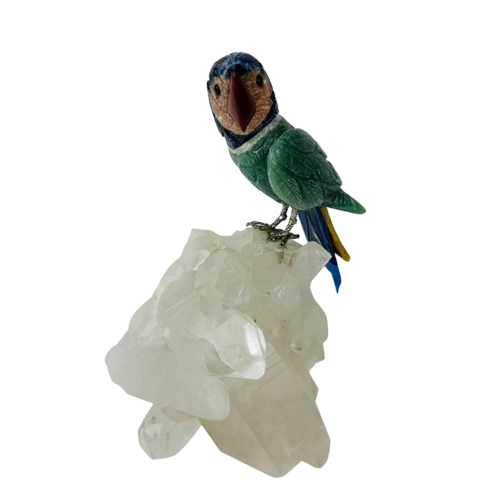 Hardstone Parrot Bird Sculpture on Quartz Crystal (1 of 4)